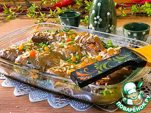 Минтай запечённый под грибным соусом