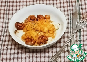 Paрэбит с морским окунем и грибами